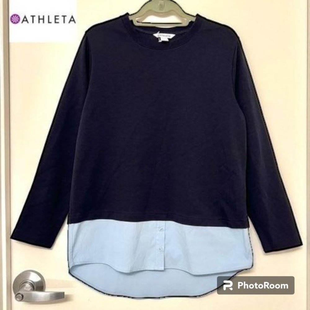 Athleta - NWT Color Block Navy Blue Mixed Media Gallery Top 2.0